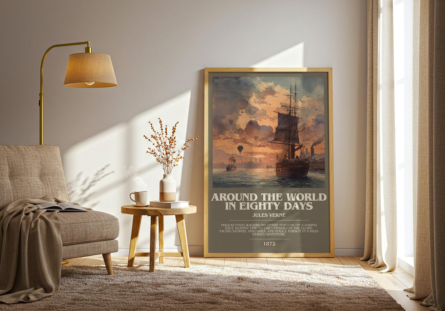 Around the World in Eighty Days by Jules Verne | Book Poster | Literary Art Gift For Book Lover | Novel Inspired Wall Art | Free Delivery