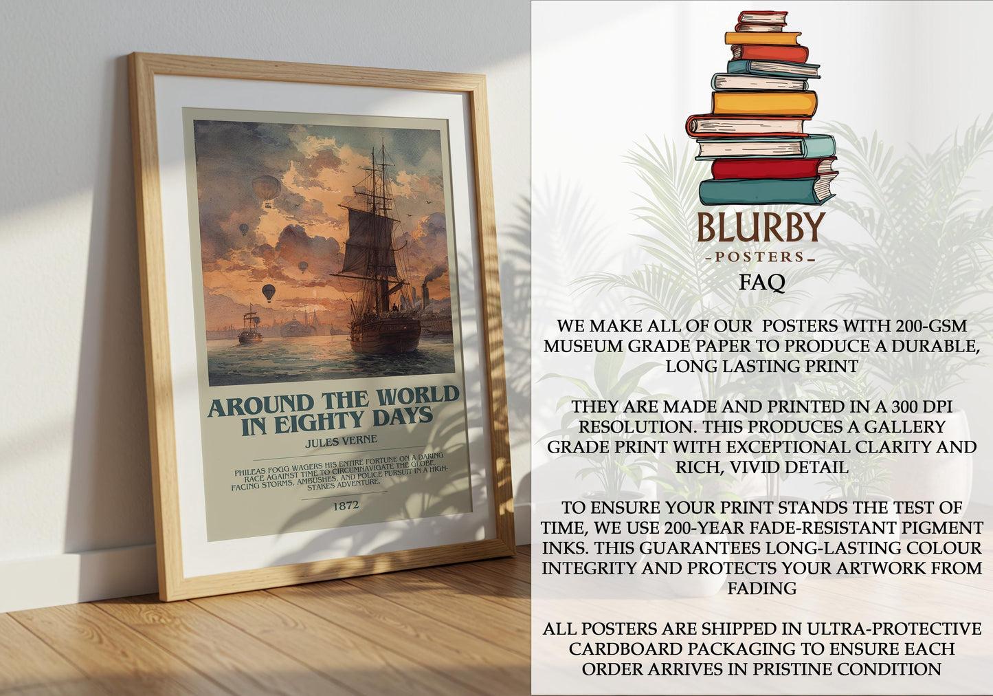 Around the World in Eighty Days by Jules Verne | Book Poster | Literary Art Gift For Book Lover | Novel Inspired Wall Art | Free Delivery