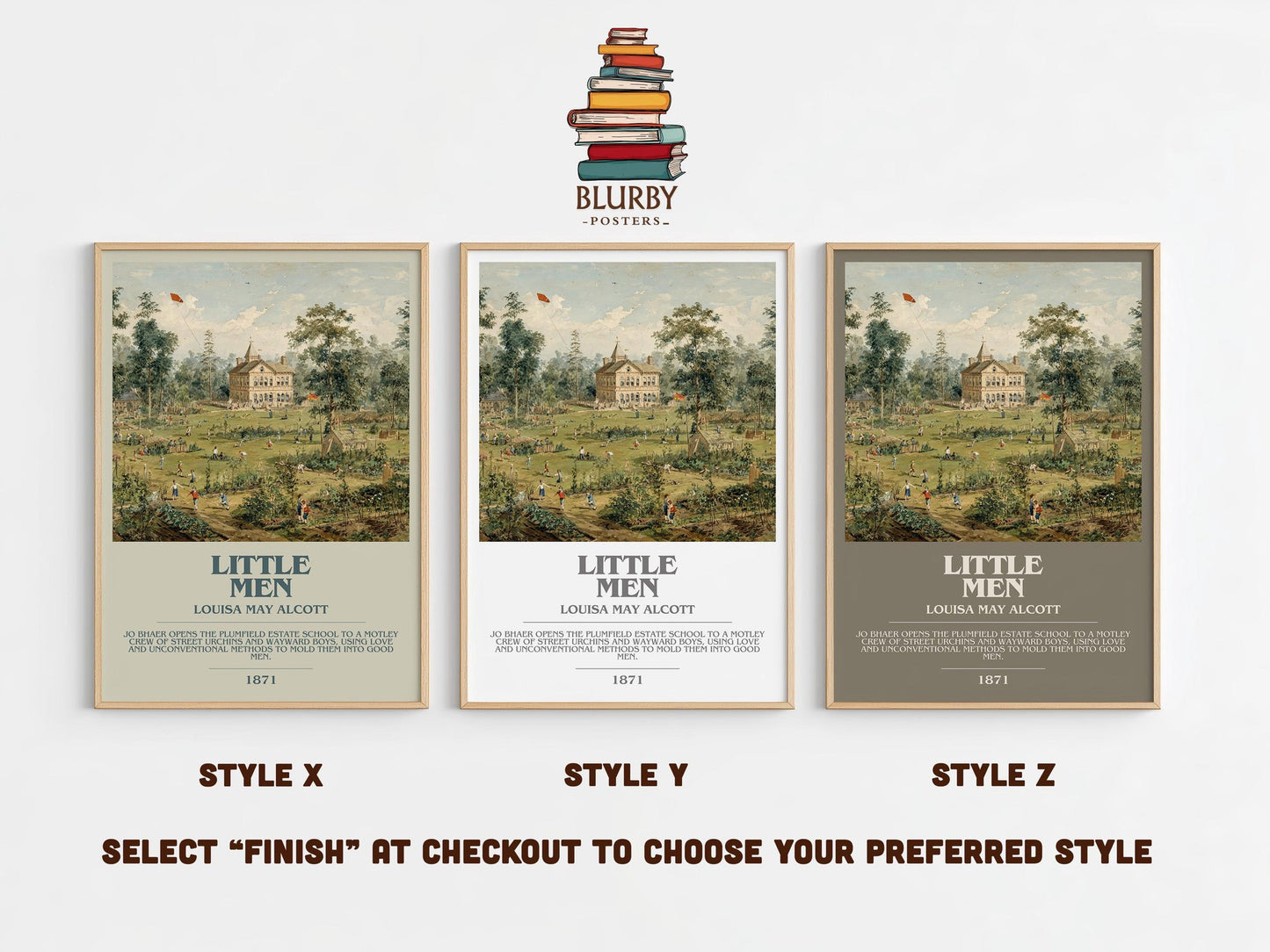 Little Men bookish poster colour and style options – Louisa May Alcott book art
