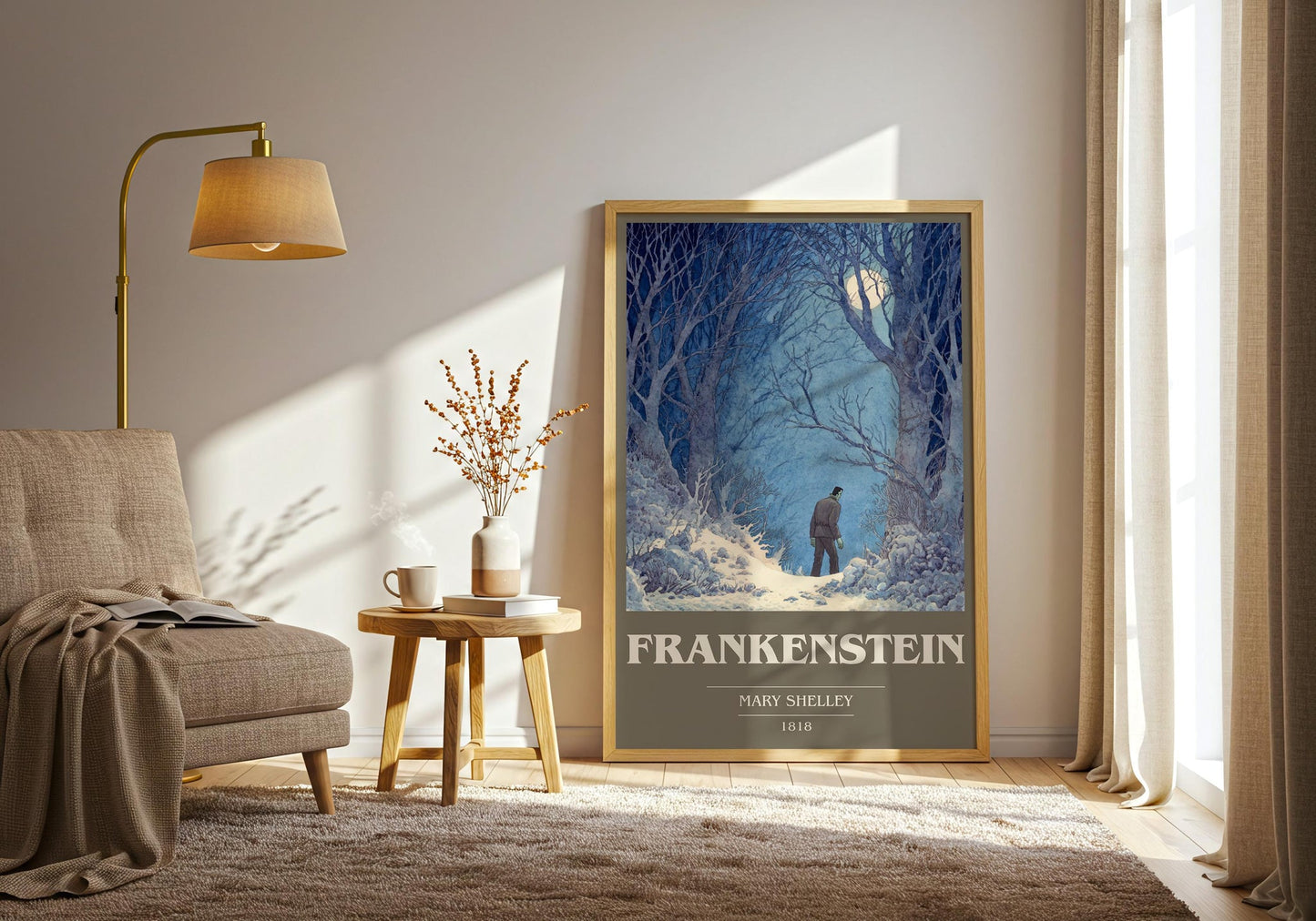 Frankenstein book cover book poster framed on wall – sci fi wall art