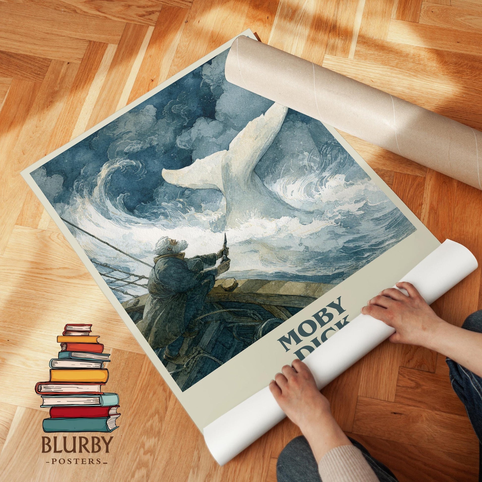 Moby Dick book cover poster paired in gallery wall – literary art prints