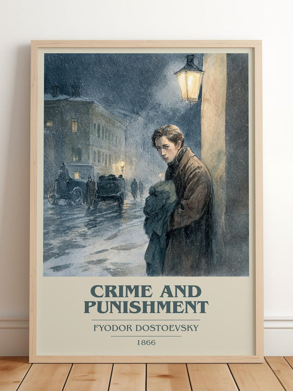Crime And Punishment book cover print in frame leaning in hallway – adventure wall art