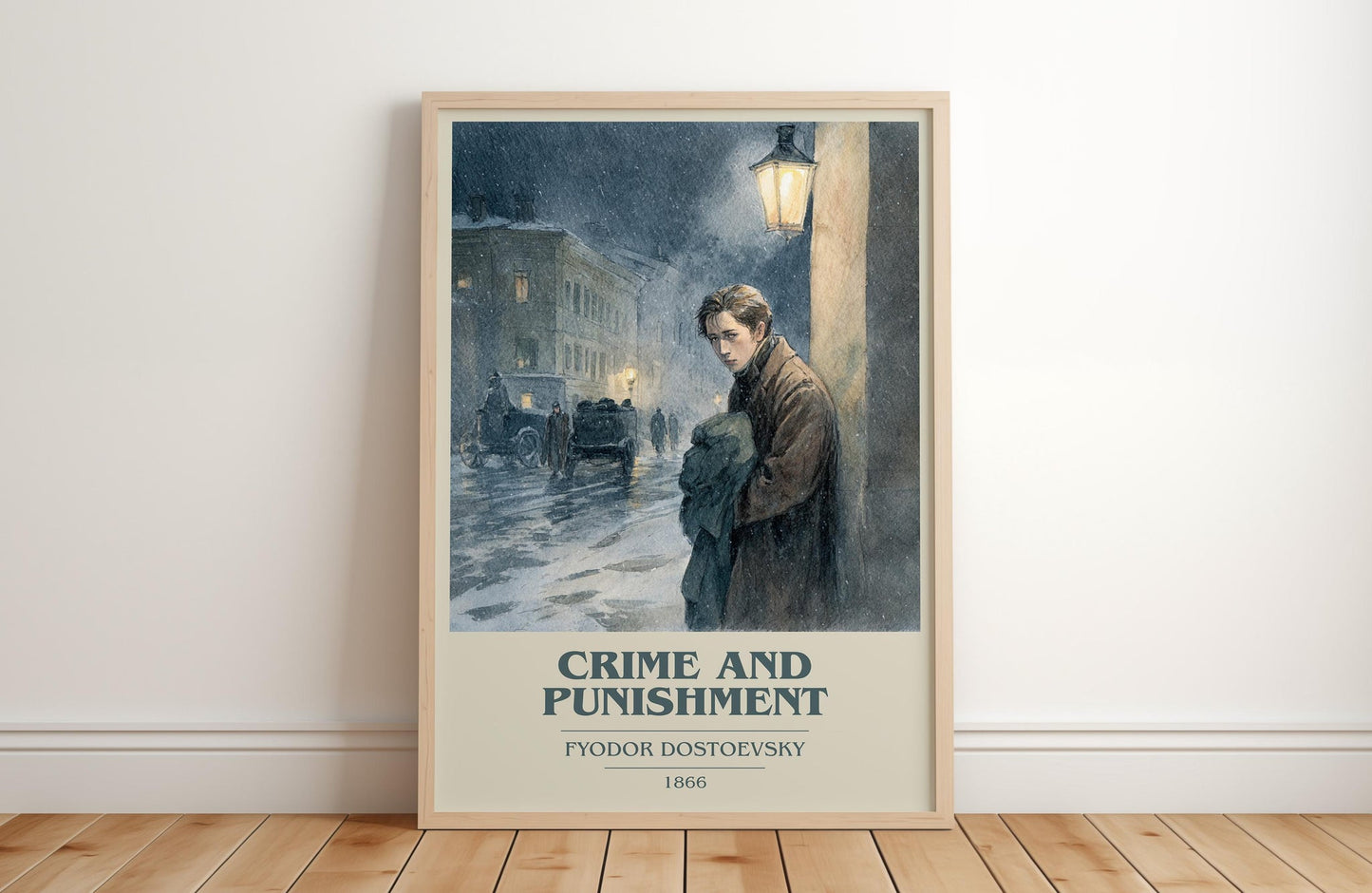 Crime And Punishment book cover print in frame leaning in hallway – adventure wall art