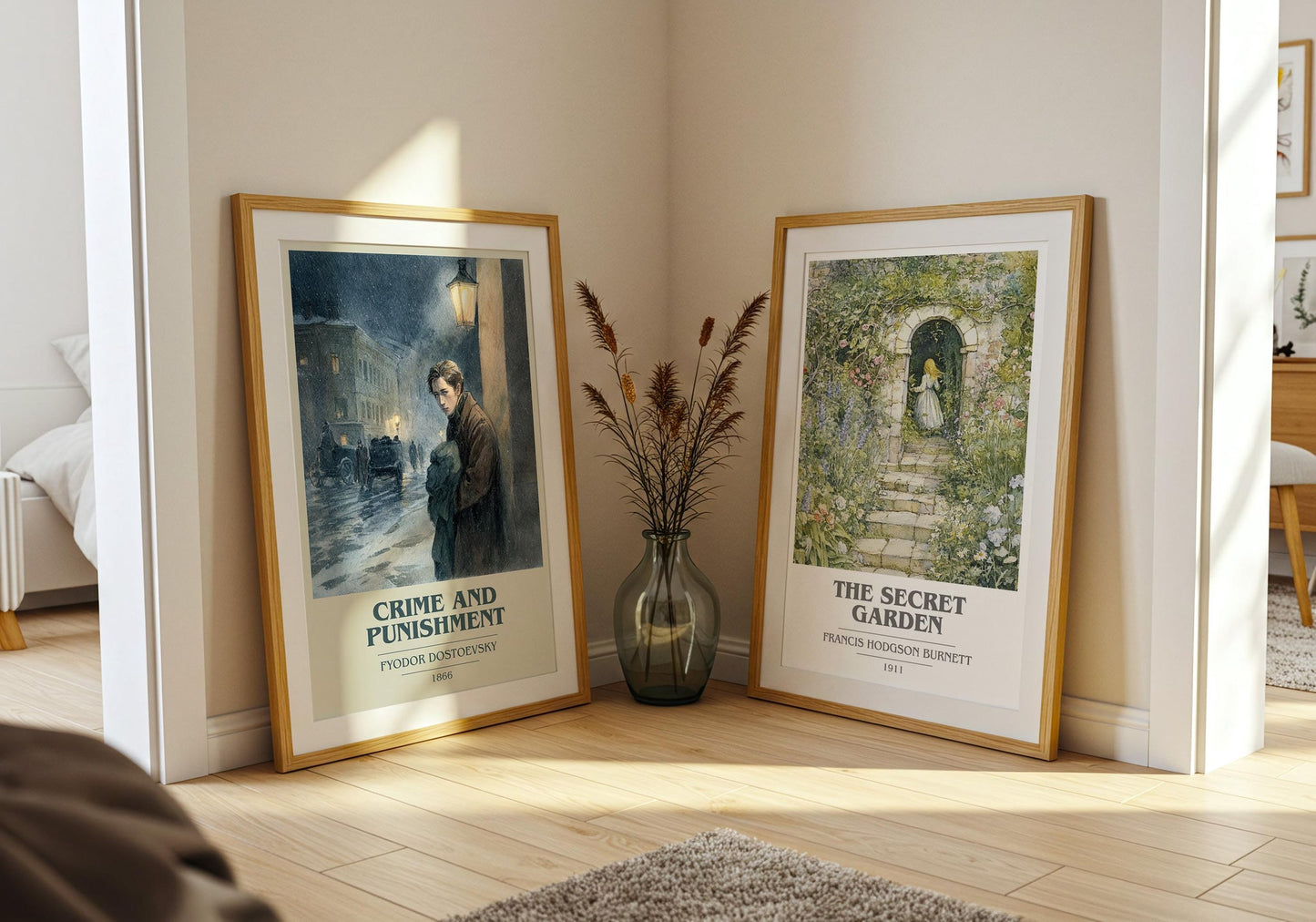 Crime And Punishment book cover poster paired in gallery wall – literary art prints
