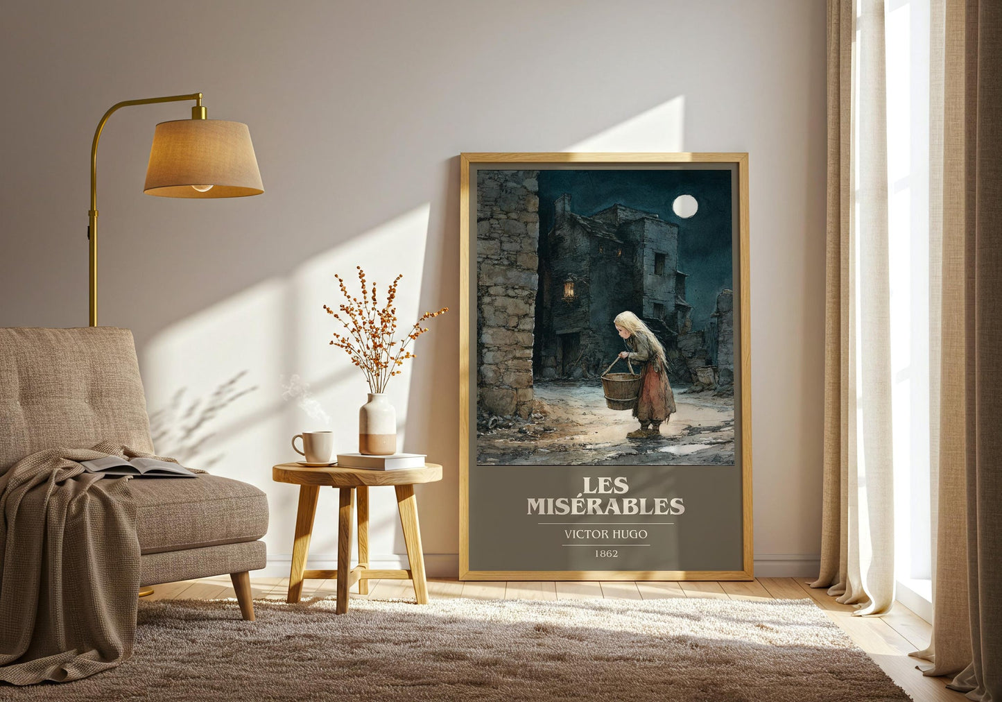 Les Misérables book cover print on bookshelf – Victor Hugo fan gift
