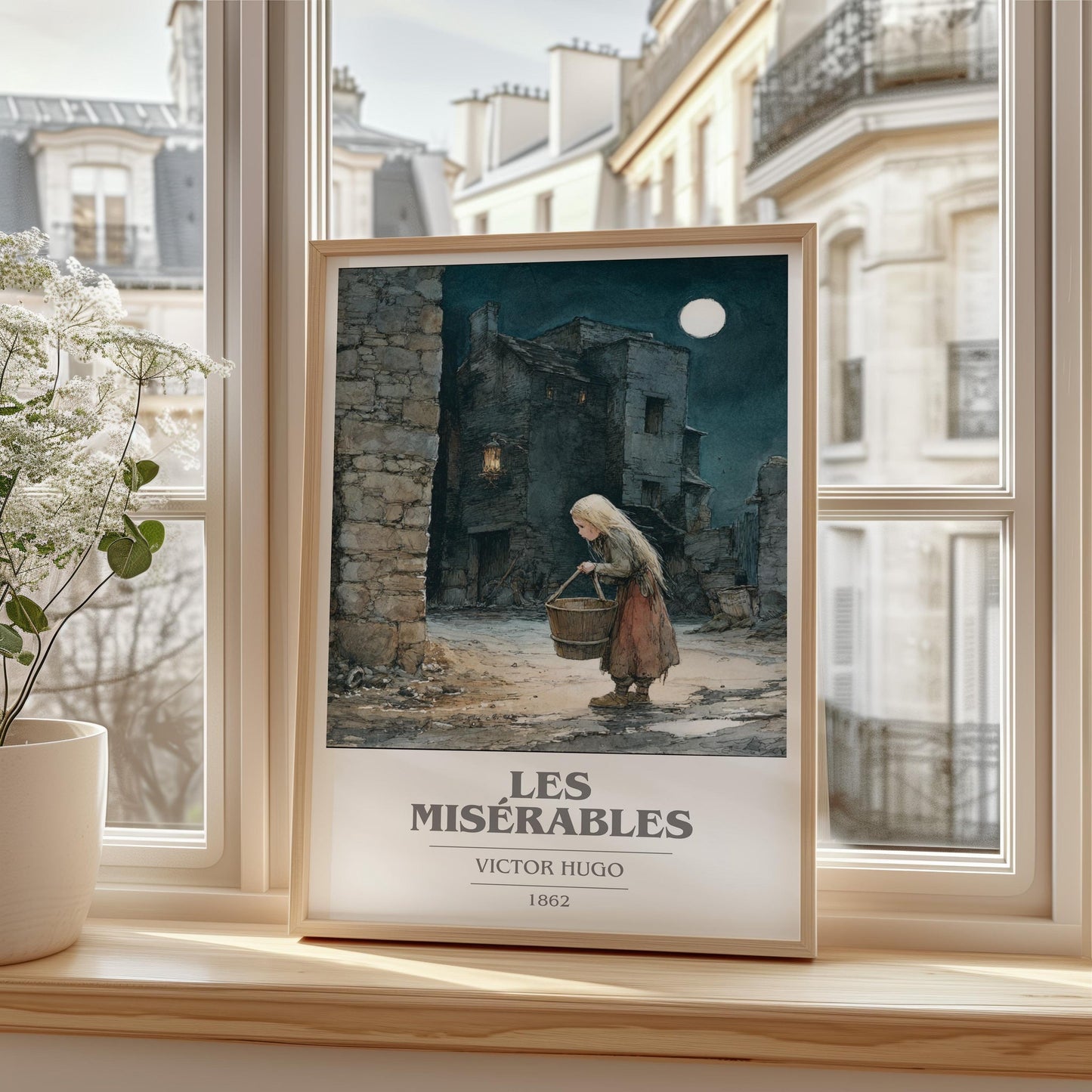 Les Misérables book cover print framed by window – literary home decor
