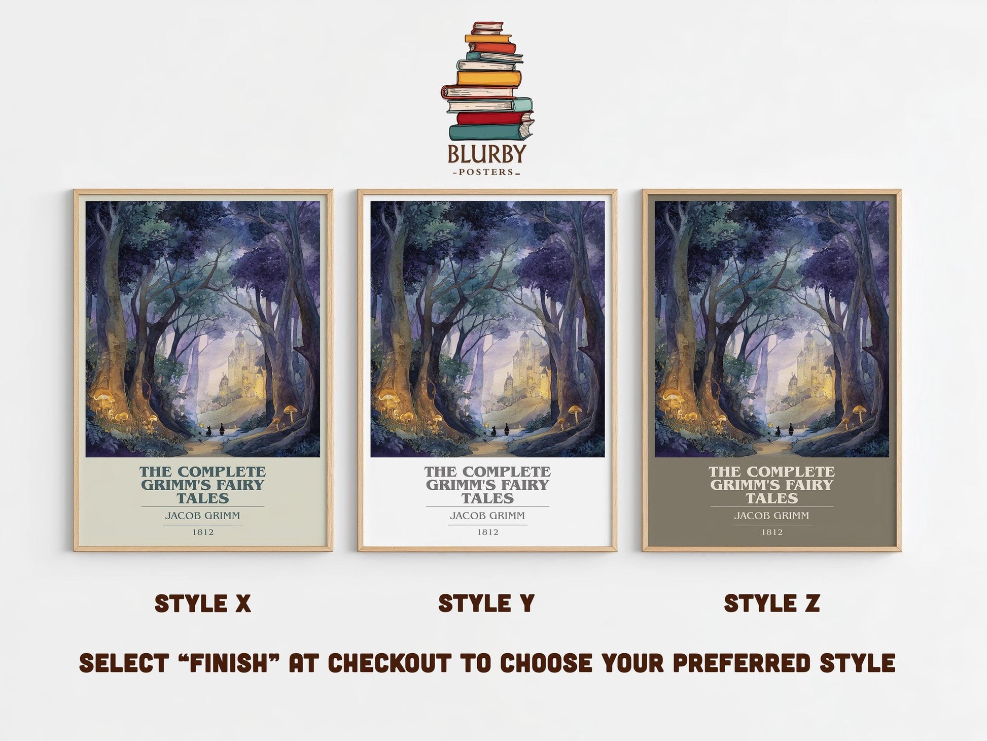 The Complete Grimm's Fairy Tales book cover poster colour and style options – Jacob Grimm book art
