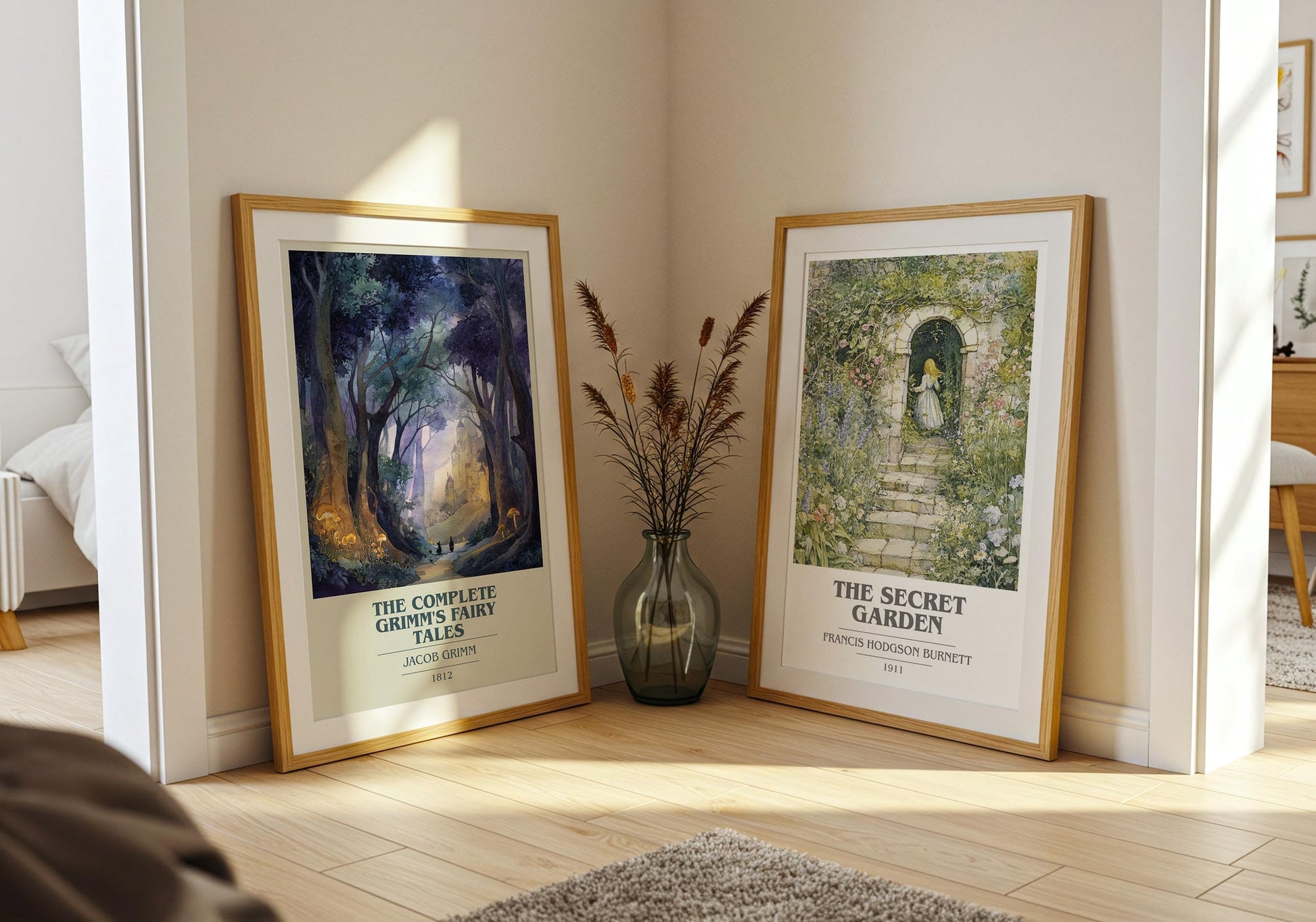 The Complete Grimm's Fairy Tales book cover poster paired in gallery wall – literary art prints