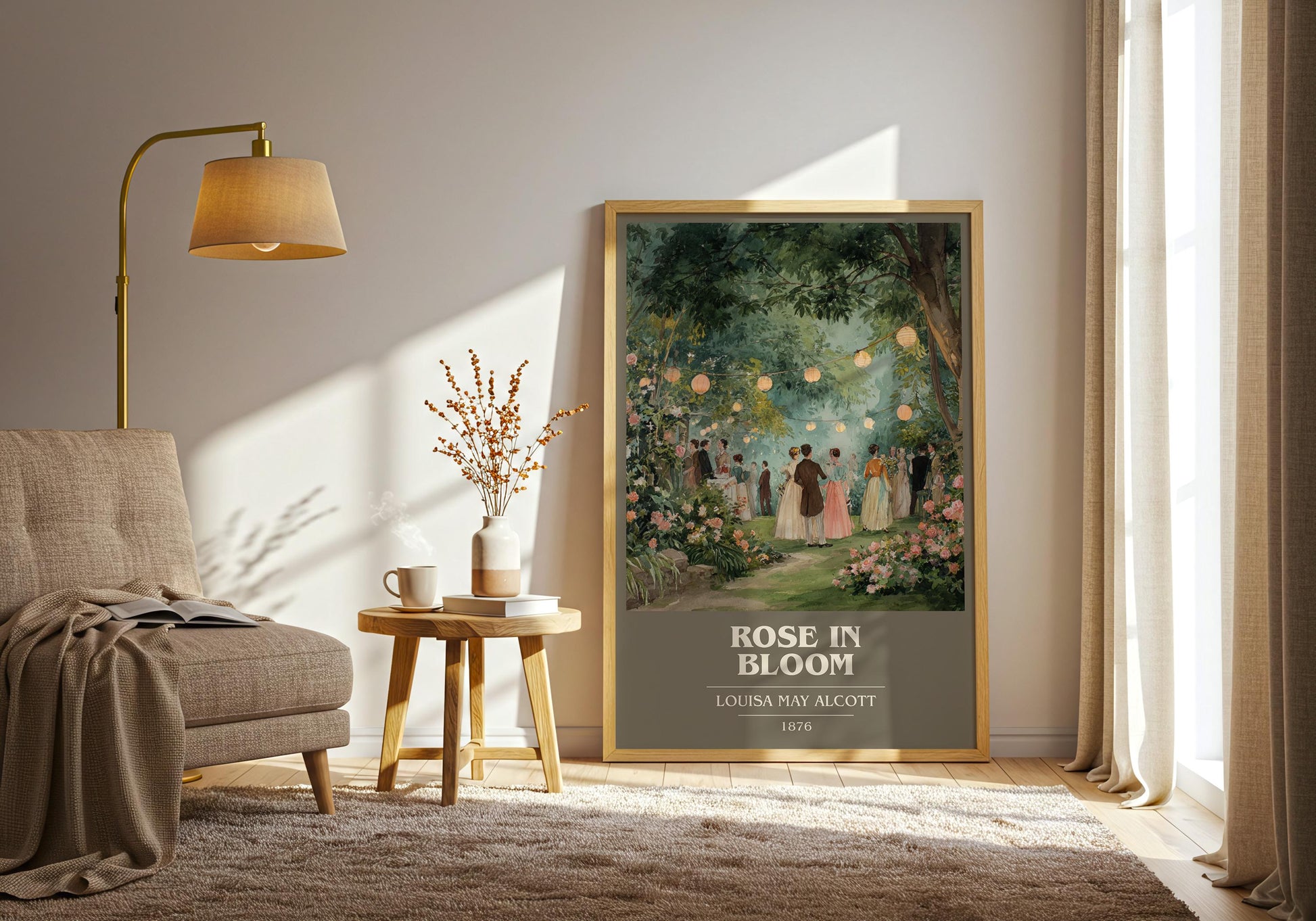 Rose In Bloom book cover poster paired in gallery wall – literary art prints