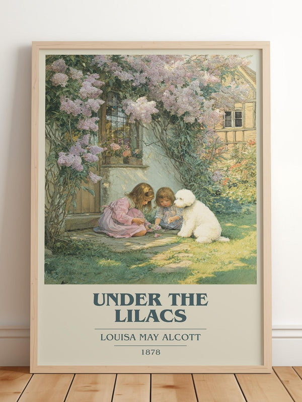 Under the Lilacs book cover print in frame leaning in hallway – classic literature wall art