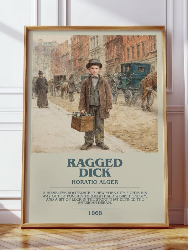 Ragged Dick bookish print in frame leaning in hallway – historical fiction wall art