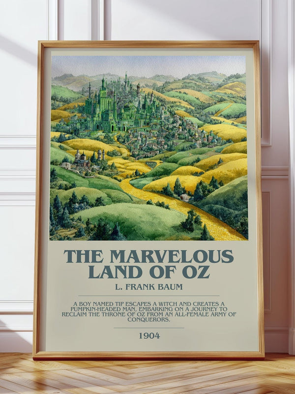 The Marvelous Land of Oz bookish print in frame leaning in hallway – memoir wall art