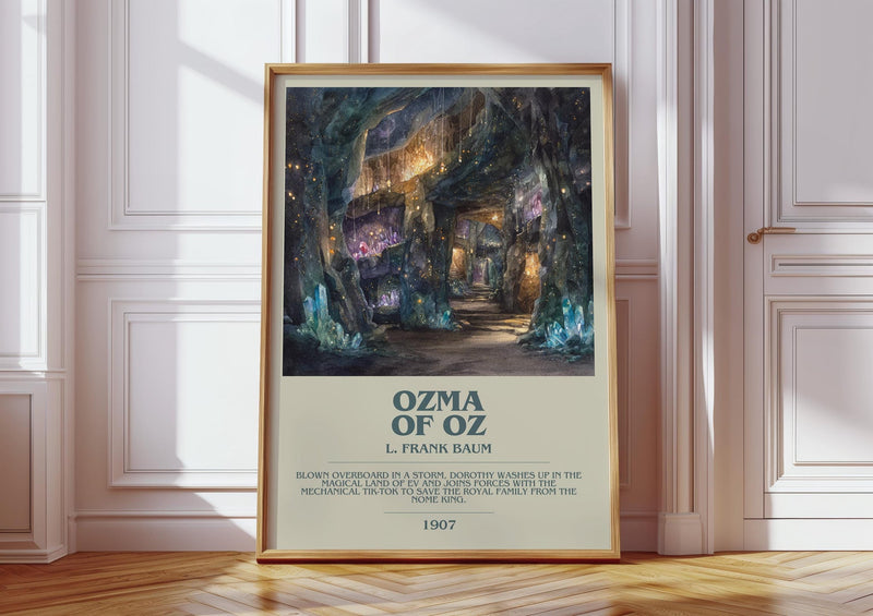 Osma Of Oz bookish print in frame leaning in hallway – crime wall art