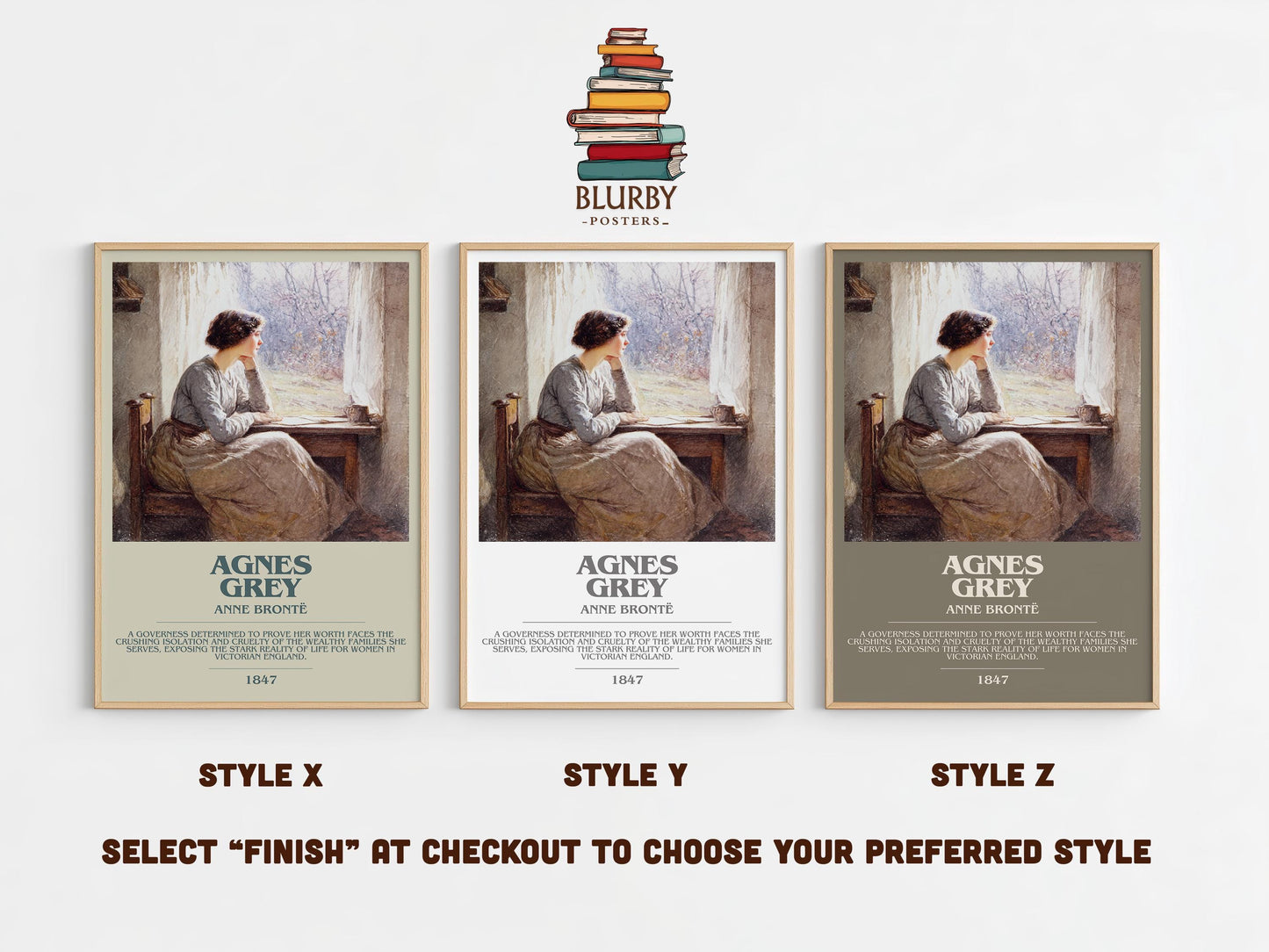 Agnes Grey bookish poster colour and style options – Anne Brontë book art