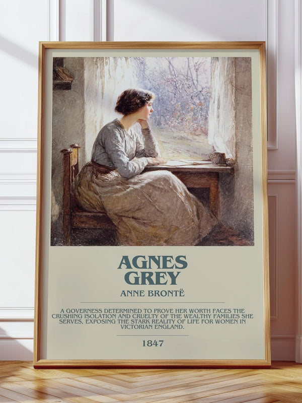 Agnes Grey bookish print in frame leaning in hallway – mystery wall art