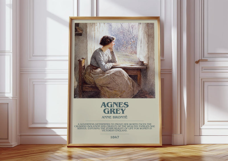 Agnes Grey bookish print in frame leaning in hallway – mystery wall art