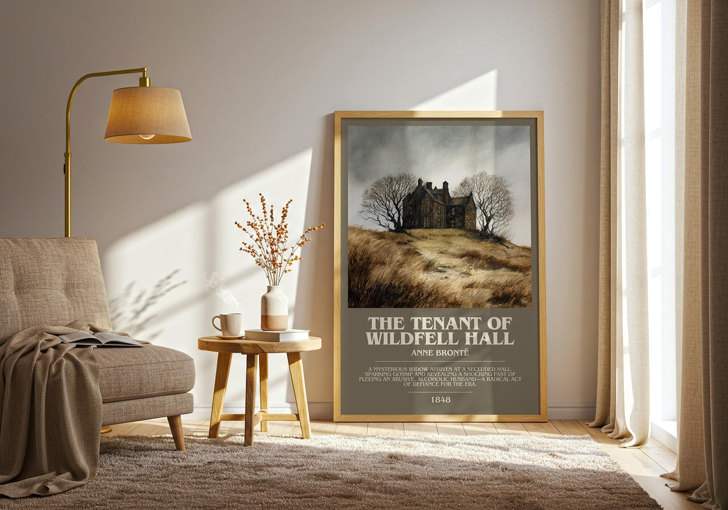 The Tenant Of Wildfell Hall bookish print on bookshelf – Anne Brontë fan gift