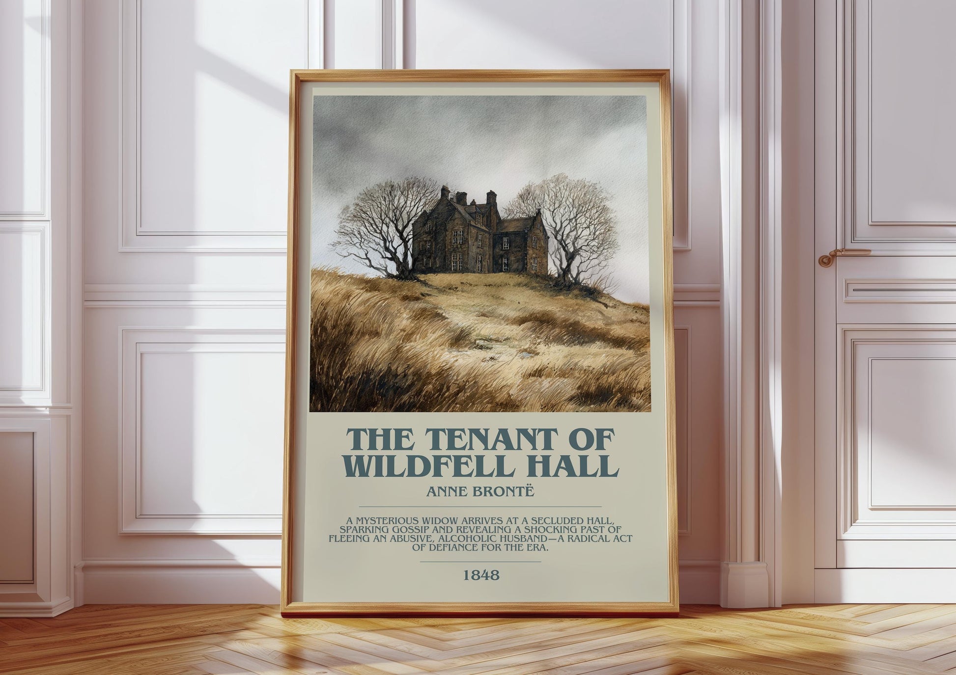 The Tenant Of Wildfell Hall bookish print in frame leaning in hallway – classic literature wall art