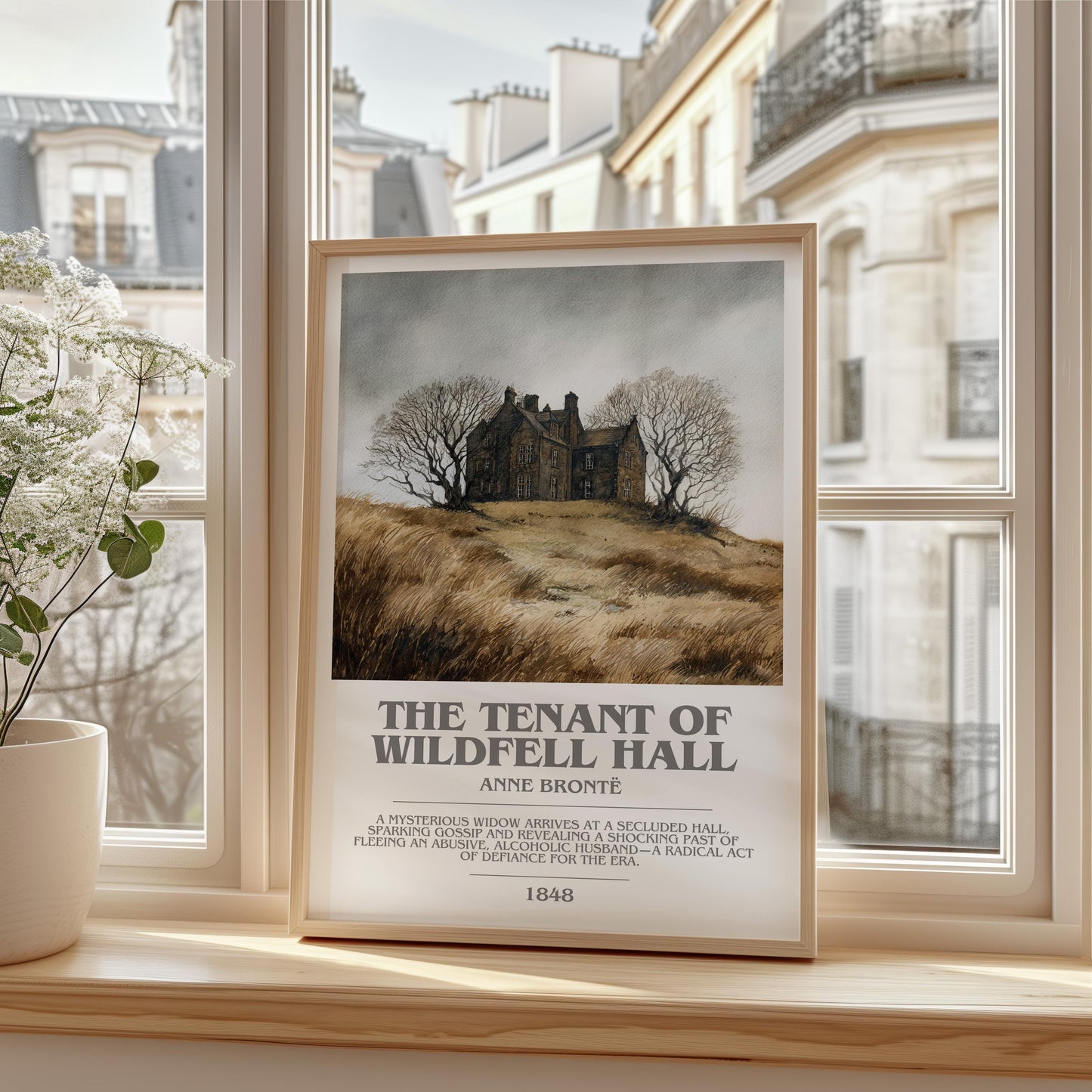 The Tenant Of Wildfell Hall bookish print framed by window – literary home decor