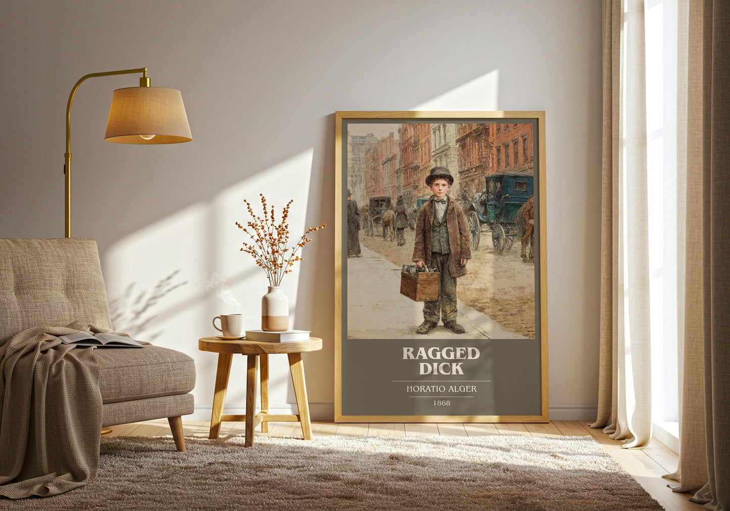 Ragged Dick book cover print on bookshelf – Horatio Alger fan gift