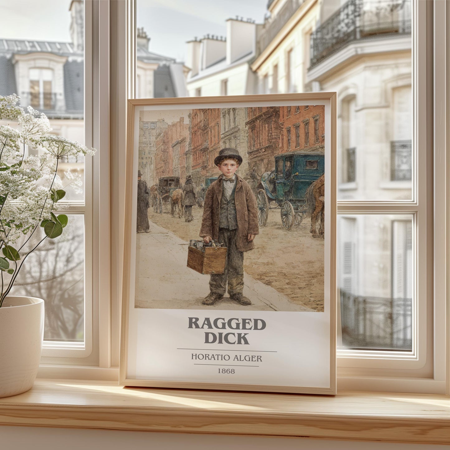 Ragged Dick book cover print framed by window – literary home decor