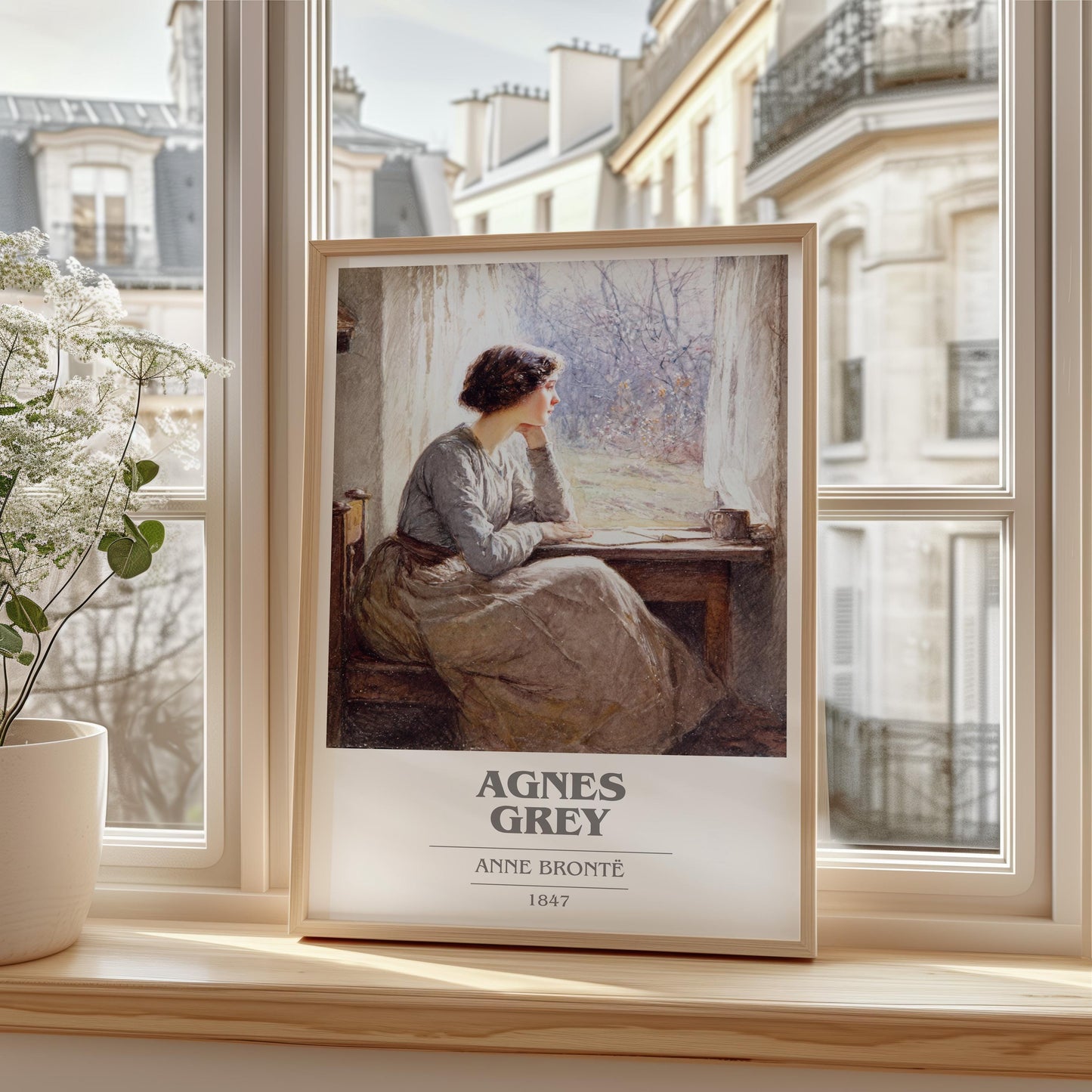 Agnes Grey book cover print framed by window – literary home decor
