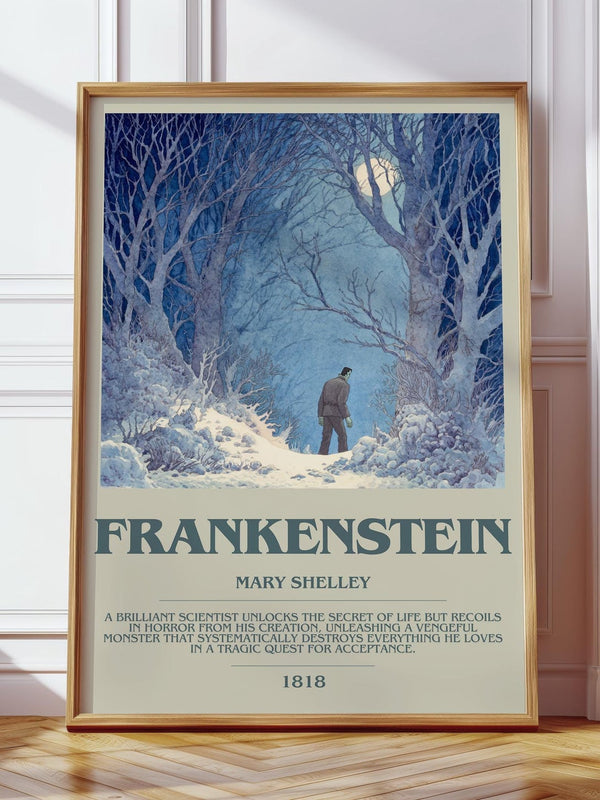 Frankenstein bookish print in frame leaning in hallway – sci fi wall art