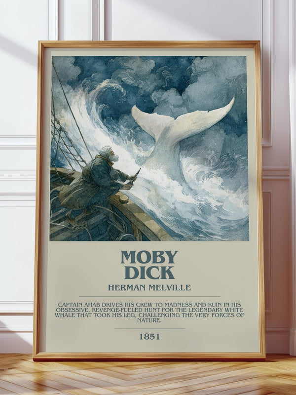 Moby Dick bookish print in frame leaning in hallway – gothic wall art