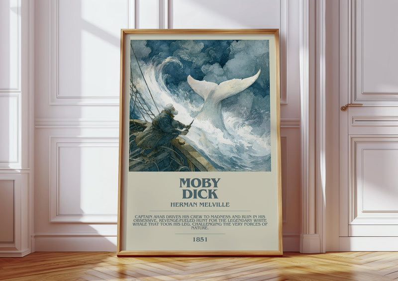 Moby Dick bookish print in frame leaning in hallway – gothic wall art