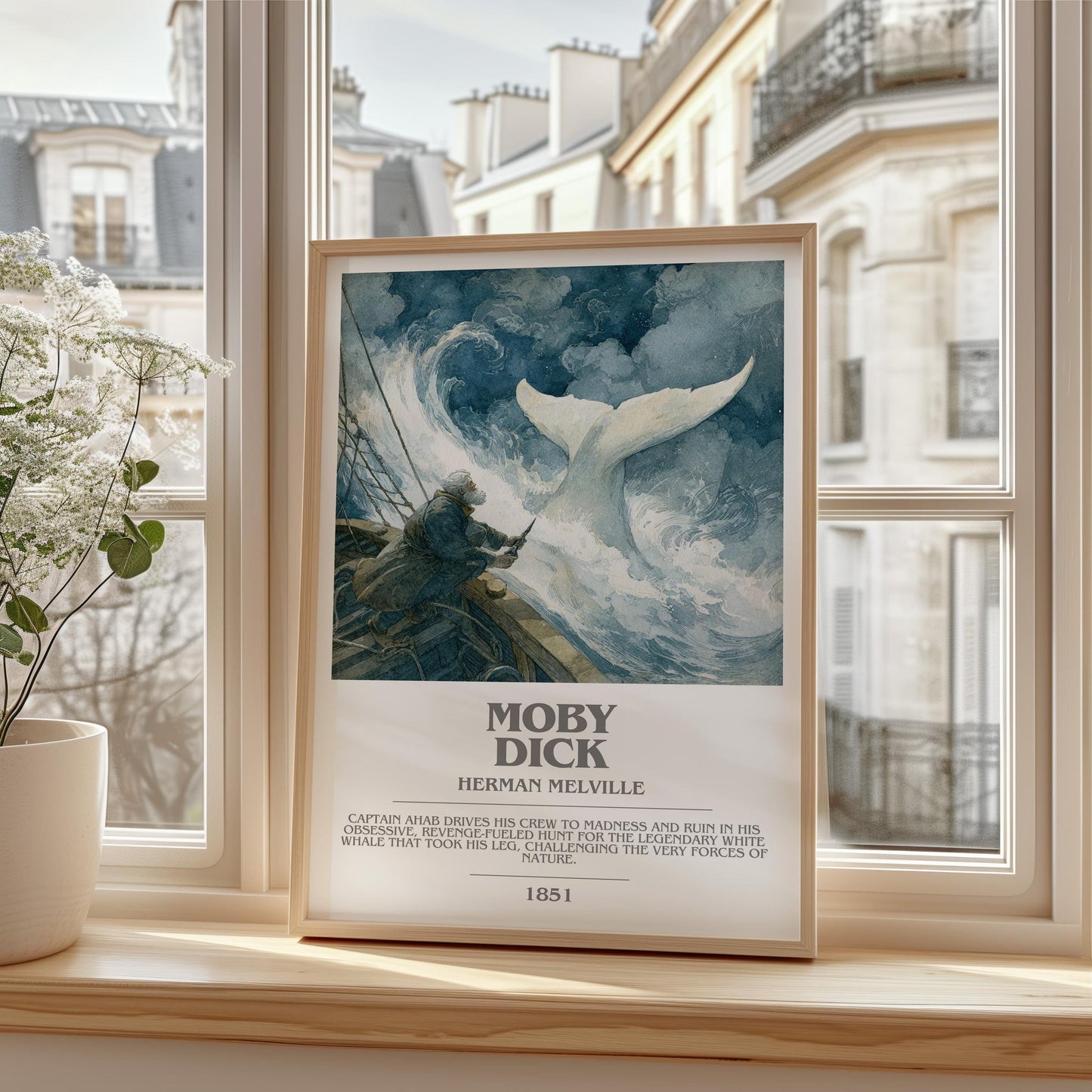Moby Dick bookish print framed by window – literary home decor