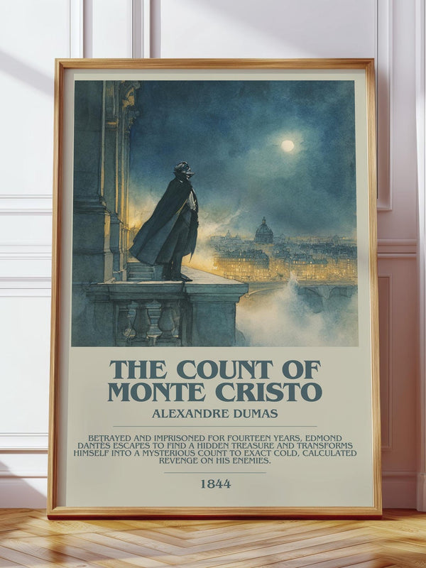 The Count of Monte Cristo bookish print in frame leaning in hallway – classic literature wall art