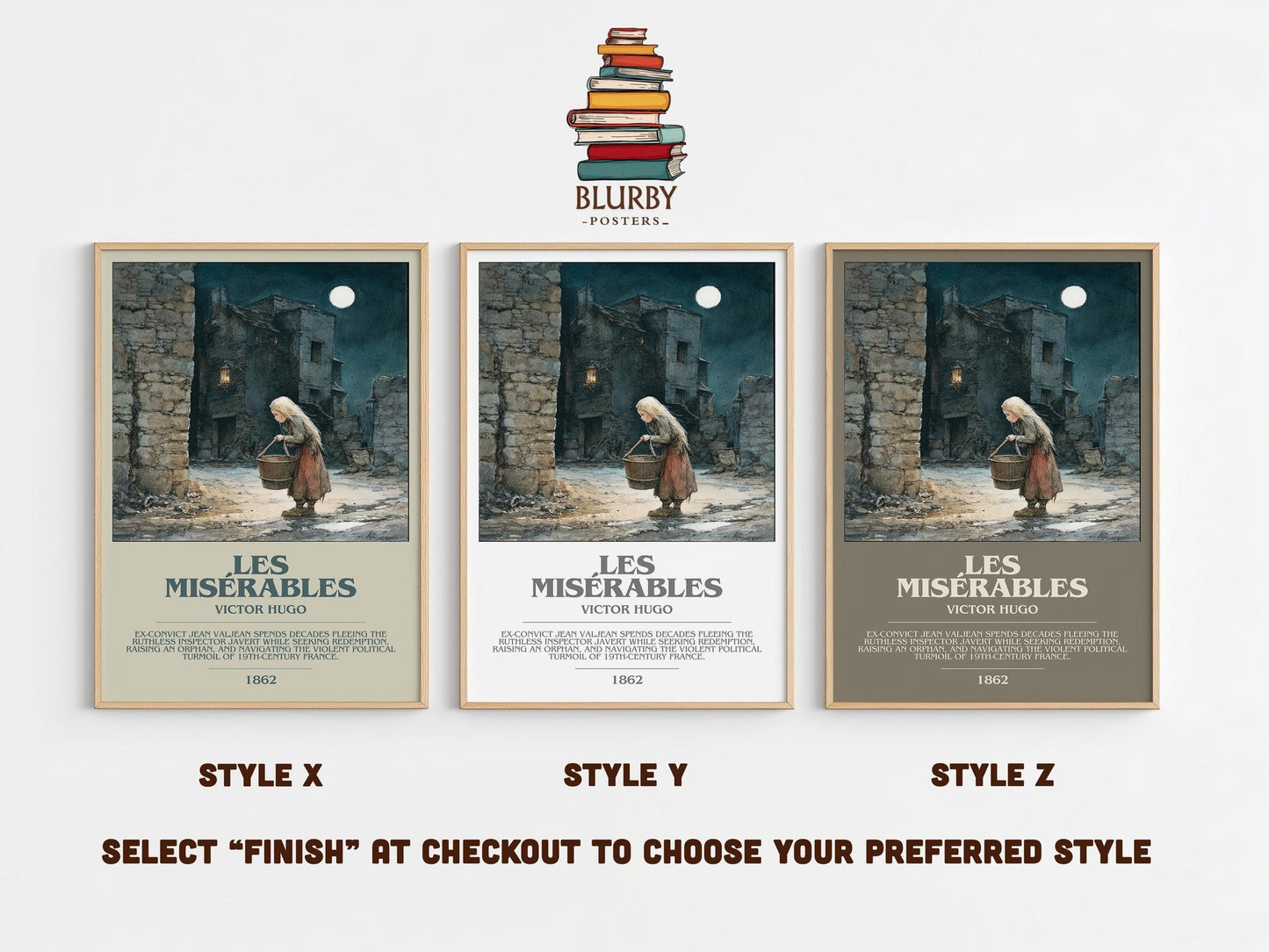 Les Misérables bookish poster colour and style options – Victor Hugo book art