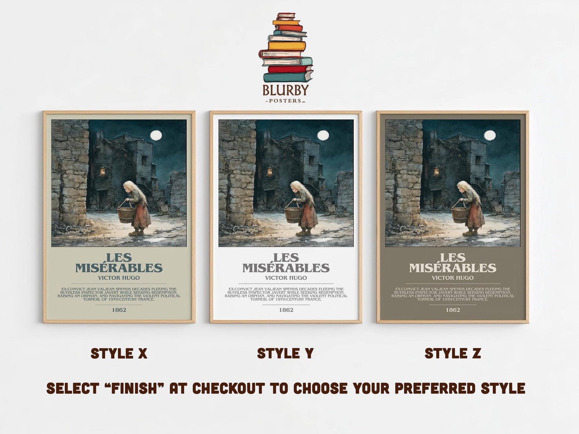 Les Misérables bookish poster colour and style options – Victor Hugo book art