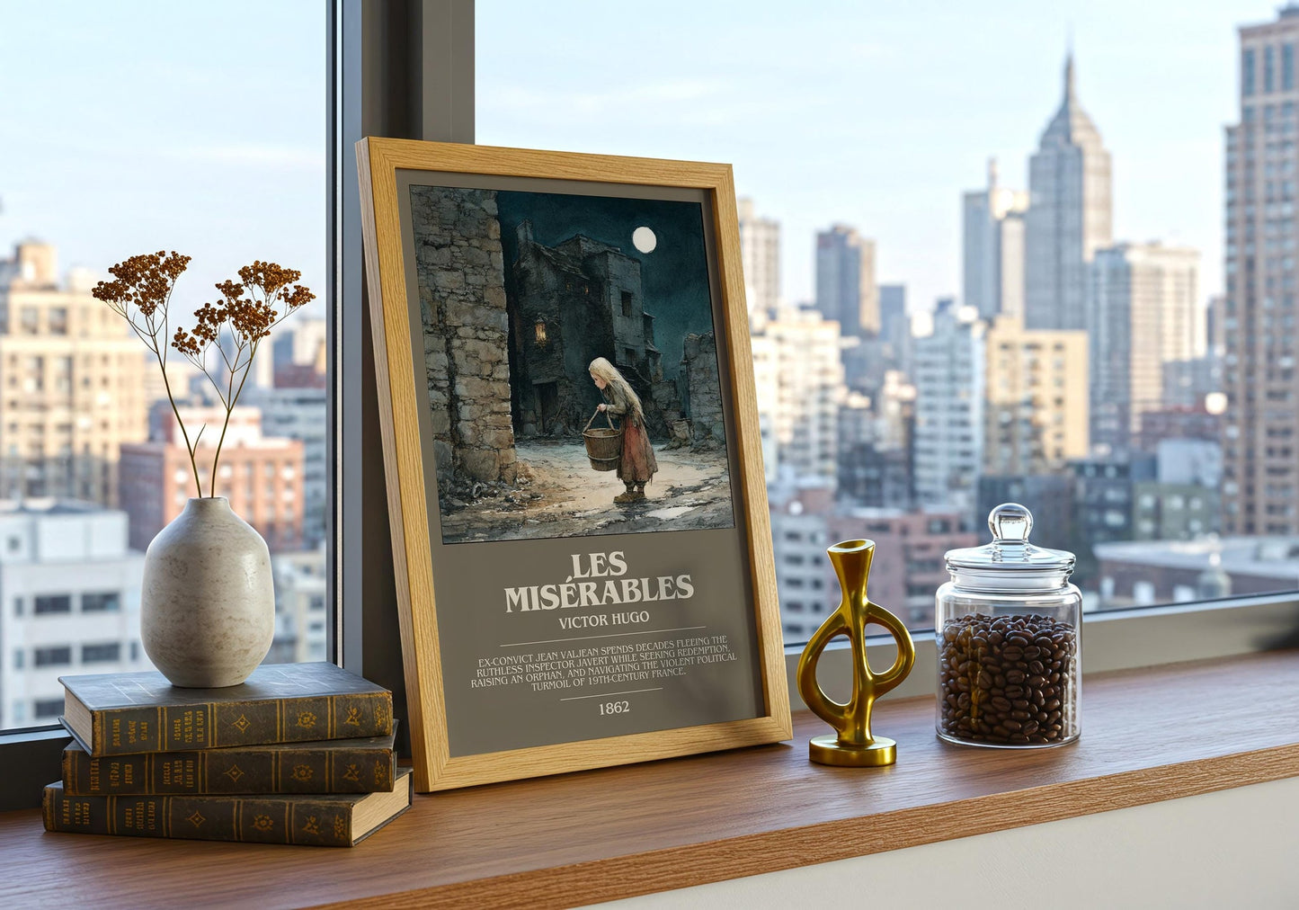 Les Misérables bookish book poster framed on wall – classic literature wall art