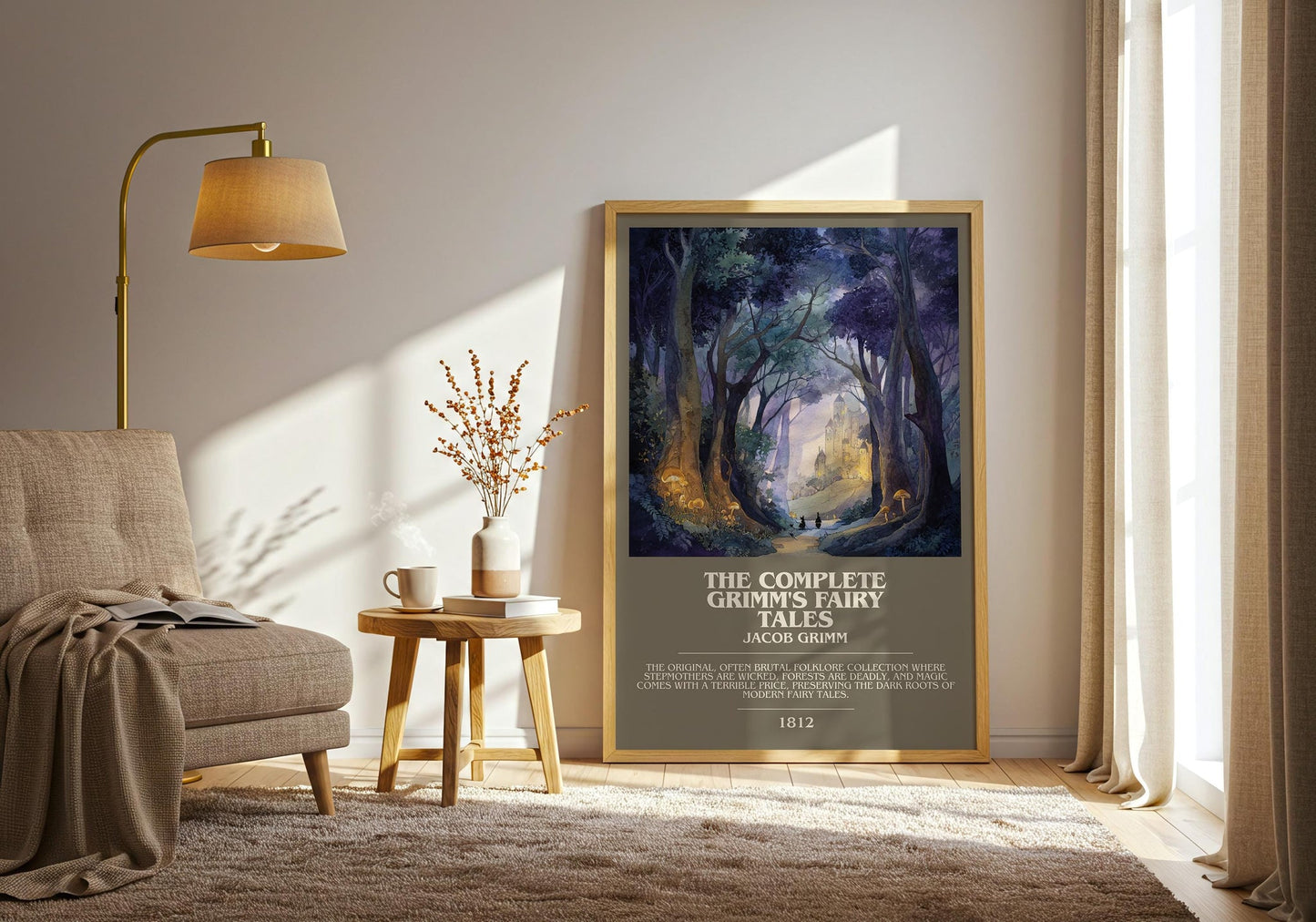 The Complete Grimm's Fairy Tales bookish print on bookshelf – Jacob Grimm fan gift