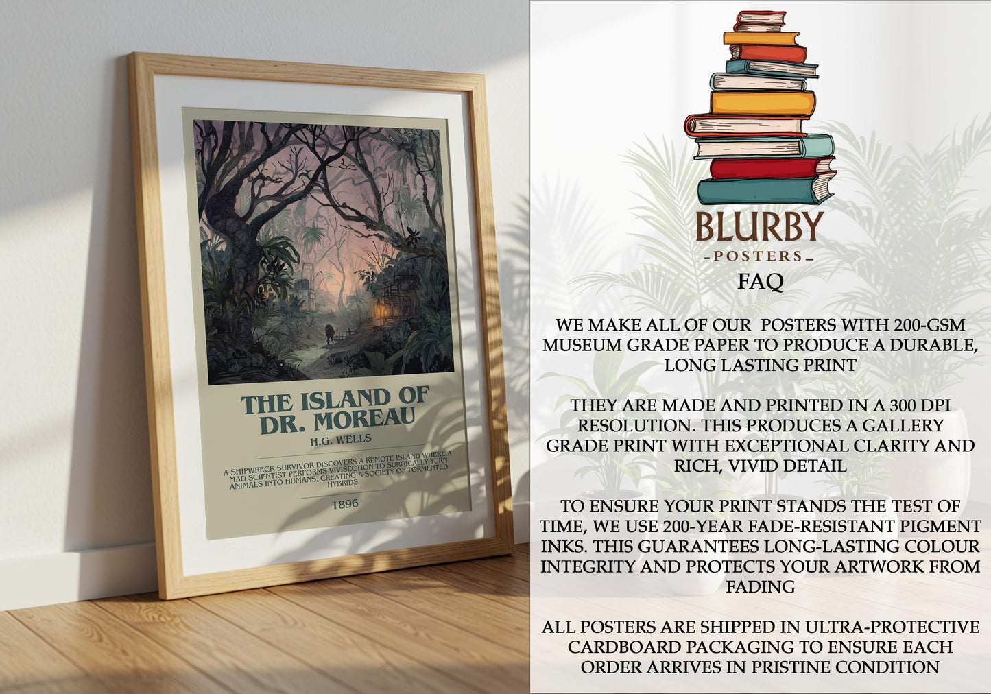 The Island of Dr. Moreau by H.G. Wells | Book Poster | Literary Art Gift For Book Lover | Novel Inspired Wall Art | Free Delivery
