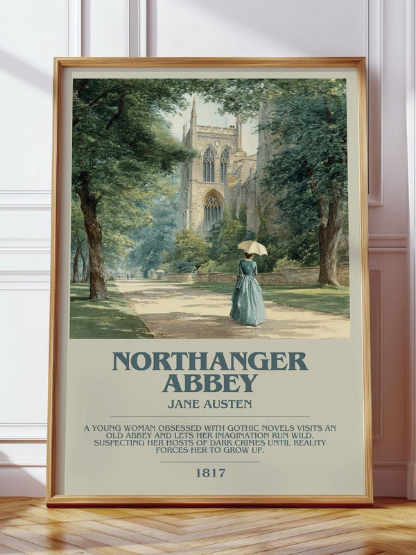 Northanger Abbey bookish print in frame leaning in hallway – sci fi wall art