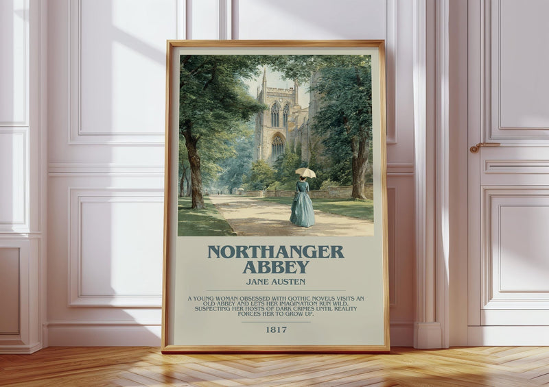 Northanger Abbey bookish print in frame leaning in hallway – sci fi wall art