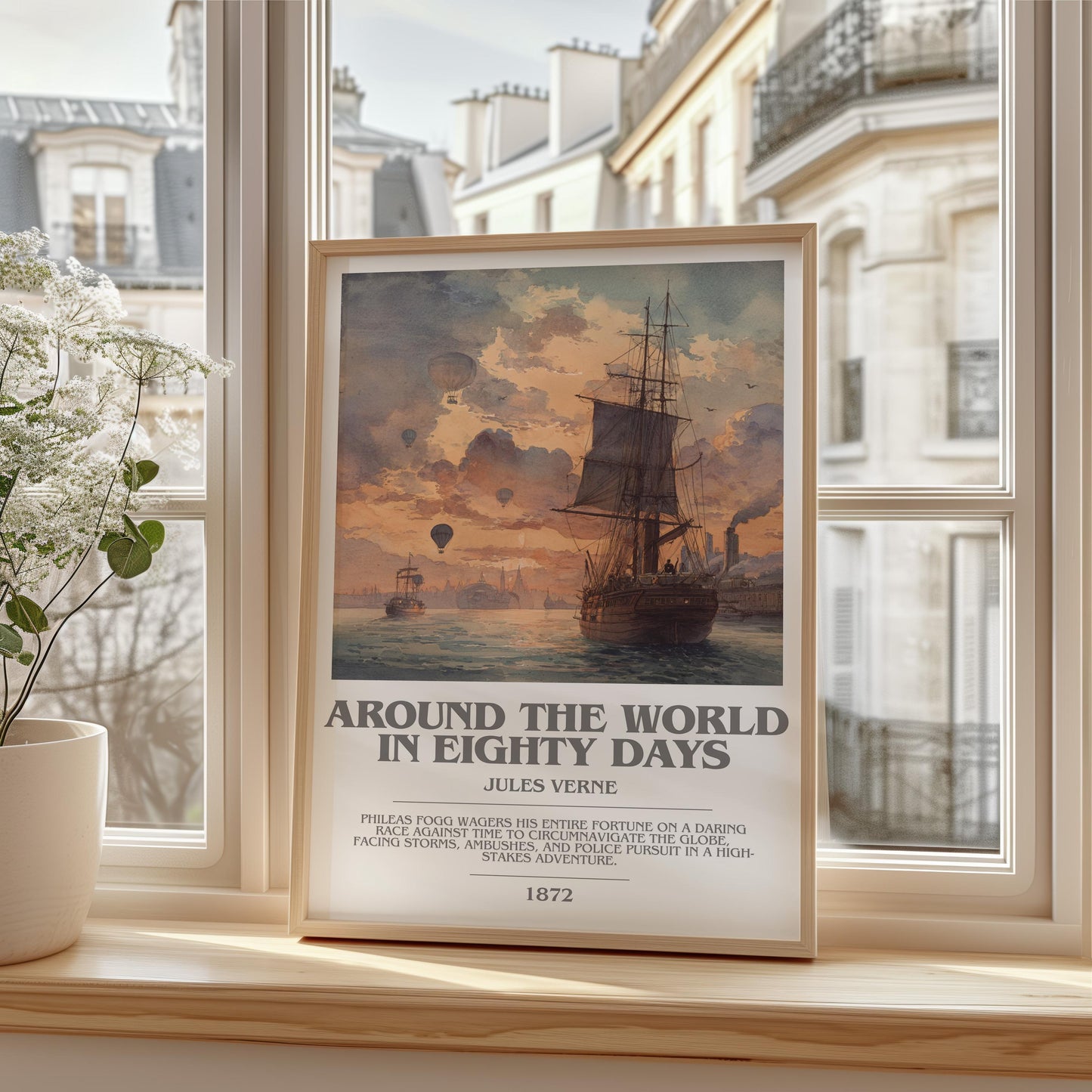 Around the World in Eighty Days by Jules Verne | Book Poster | Literary Art Gift For Book Lover | Novel Inspired Wall Art | Free Delivery