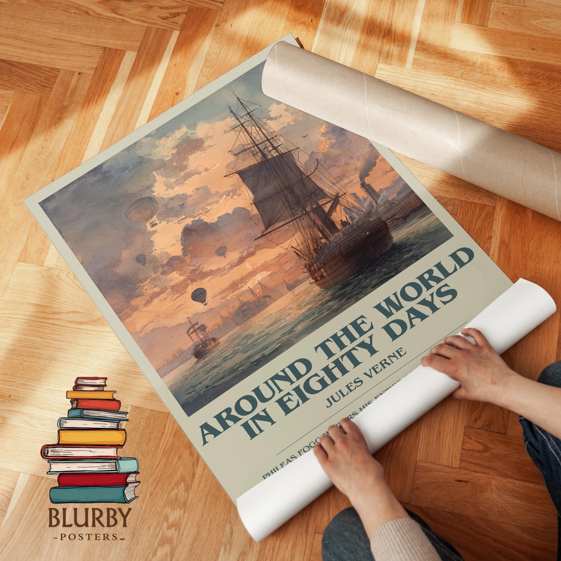 Around the World in Eighty Days by Jules Verne | Book Poster | Literary Art Gift For Book Lover | Novel Inspired Wall Art | Free Delivery