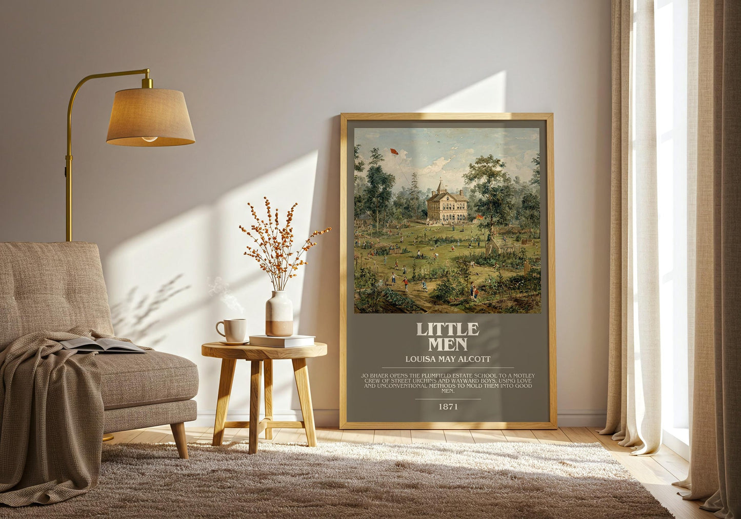 Little Men bookish print on bookshelf – Louisa May Alcott fan gift
