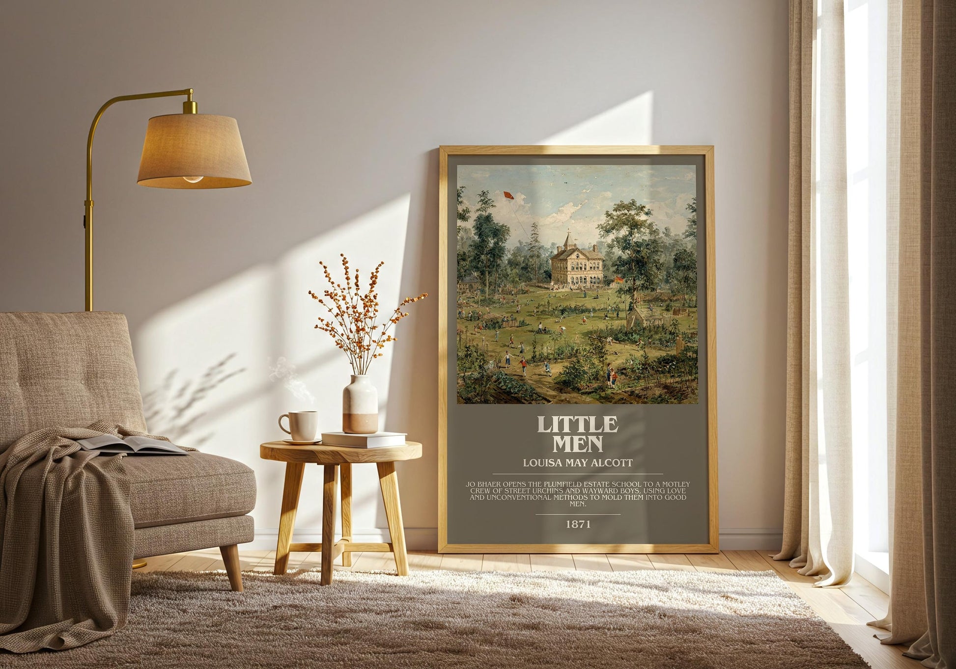 Little Men bookish print on bookshelf – Louisa May Alcott fan gift