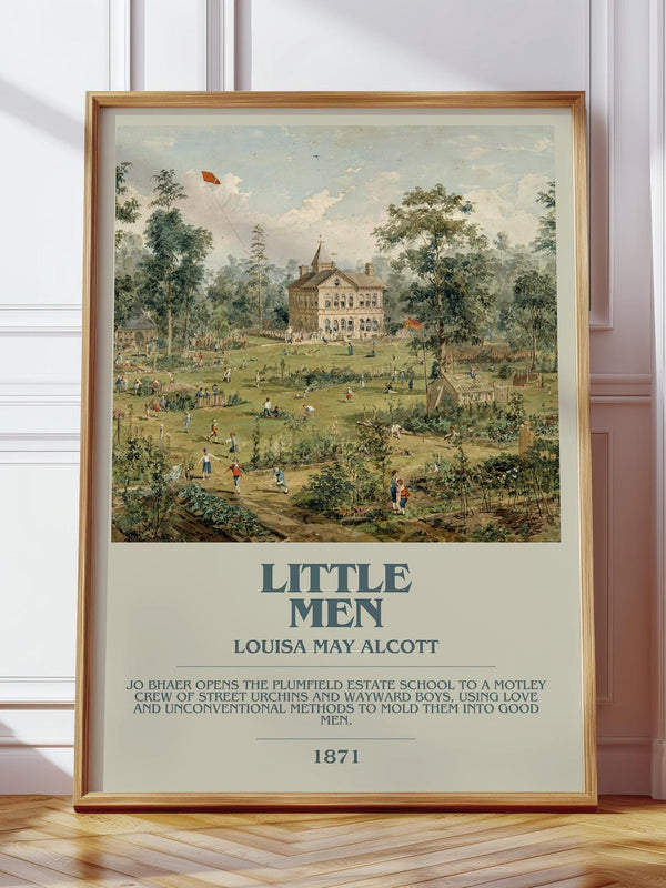 Little Men bookish print in frame leaning in hallway – classic literature wall art