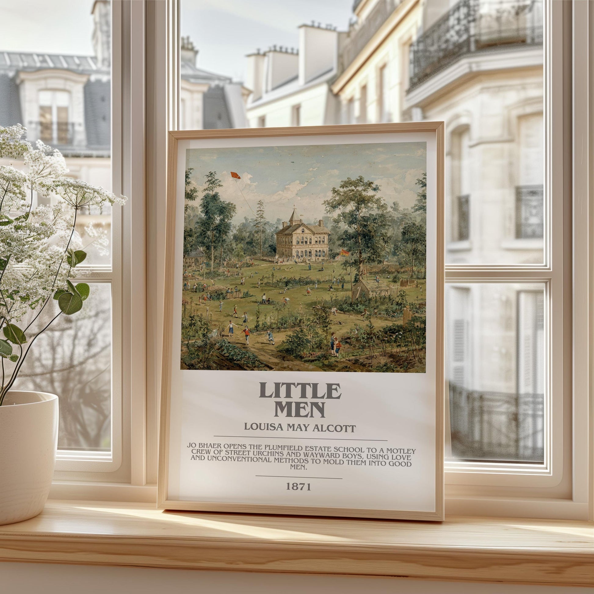 Little Men bookish print framed by window – literary home decor