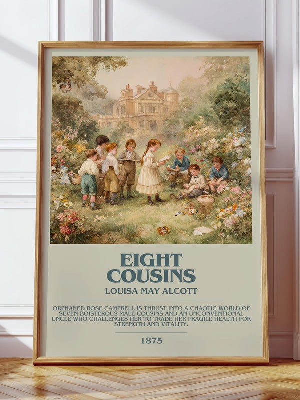 Eight Cousins bookish print in frame leaning in hallway – classic literature wall art