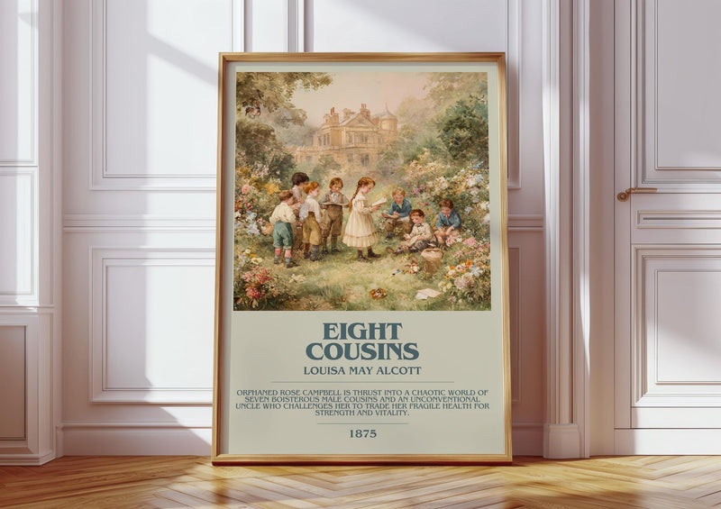 Eight Cousins bookish print in frame leaning in hallway – classic literature wall art