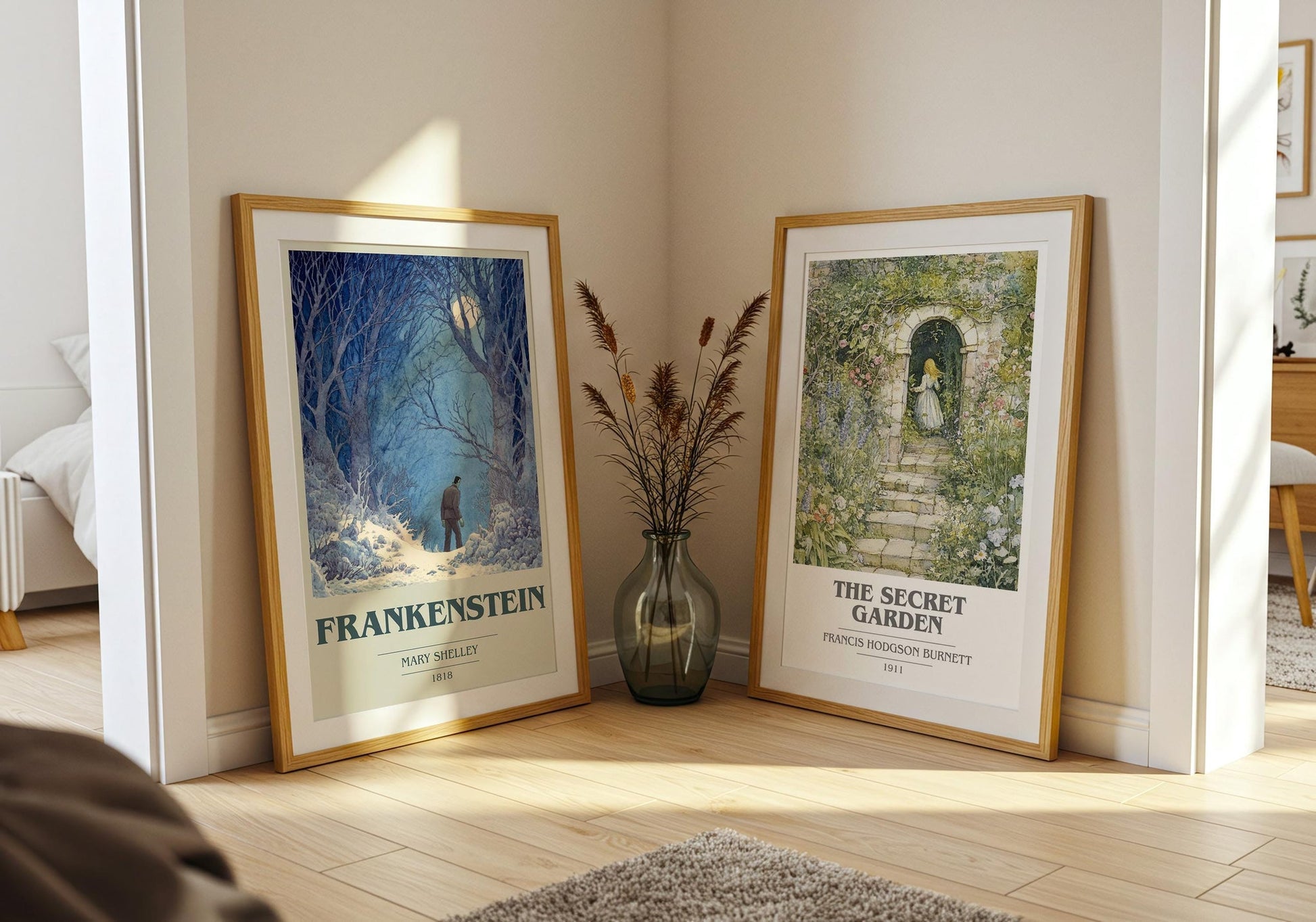 Frankenstein book cover print on bookshelf – Mary Shelley fan gift