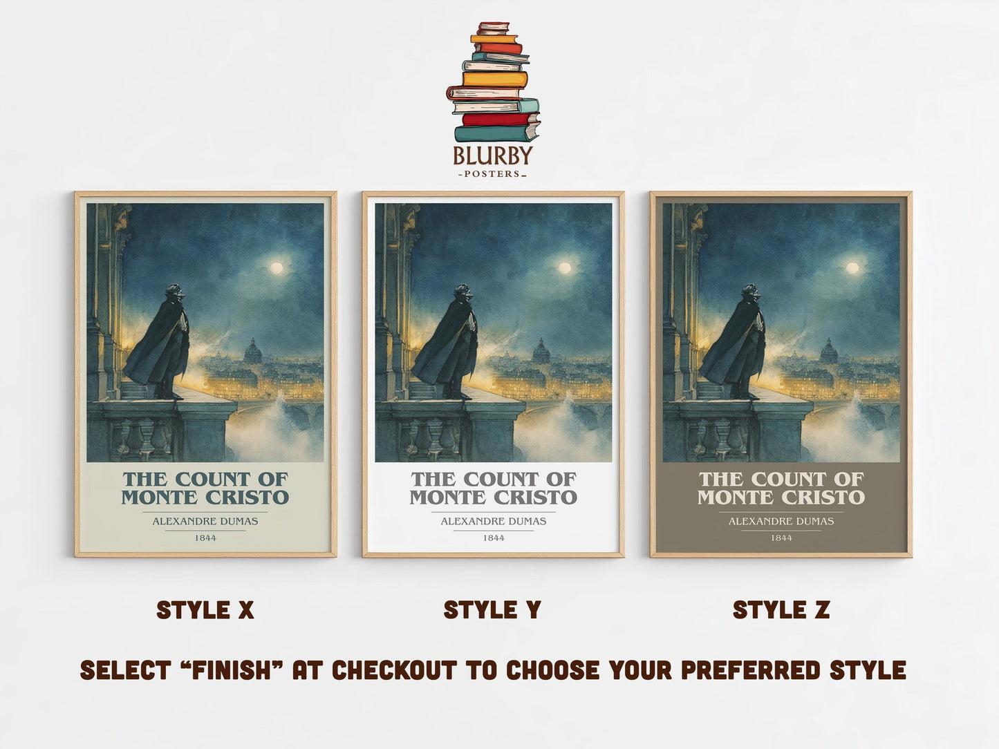 The Count of Monte Cristo book cover print in frame leaning in hallway – classic literature wall art