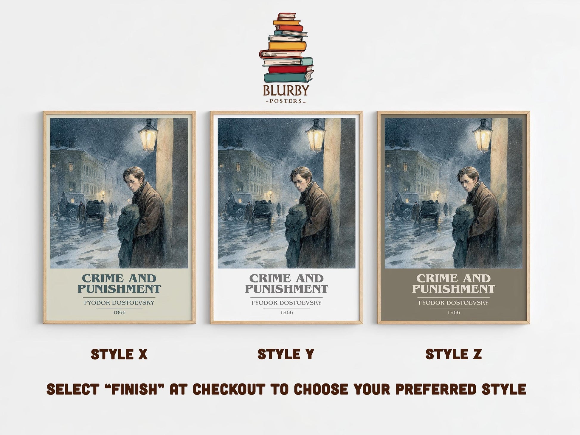 Crime And Punishment book cover poster colour and style options – Fyodor Dostoevsky book art
