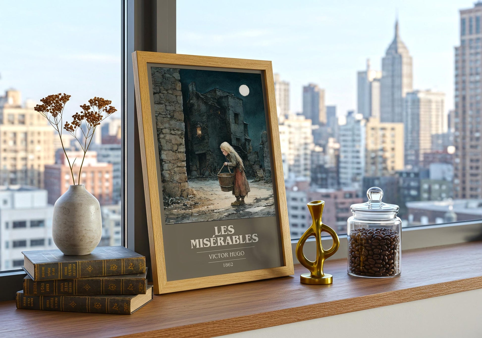 Les Misérables book cover book poster framed on wall – classic literature wall art